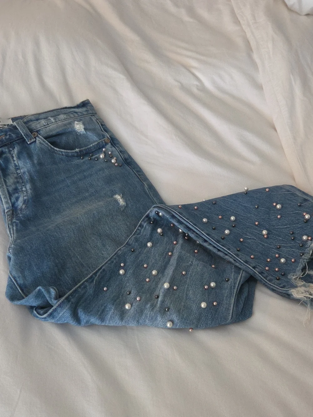 Pistola Women’s Light Blue Distressed Pearl-Embellished Jeans